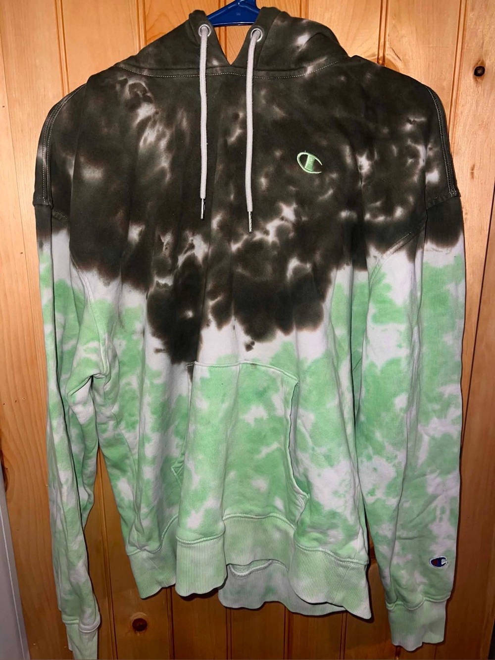 Champion Tie-Dye Hoodie Sweatshirt - Green Size XL